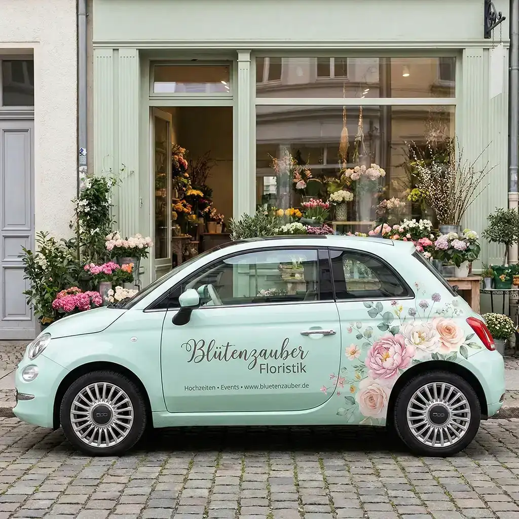 Floristik Fahrzeugwerbung Blüttenzauber auf PKW